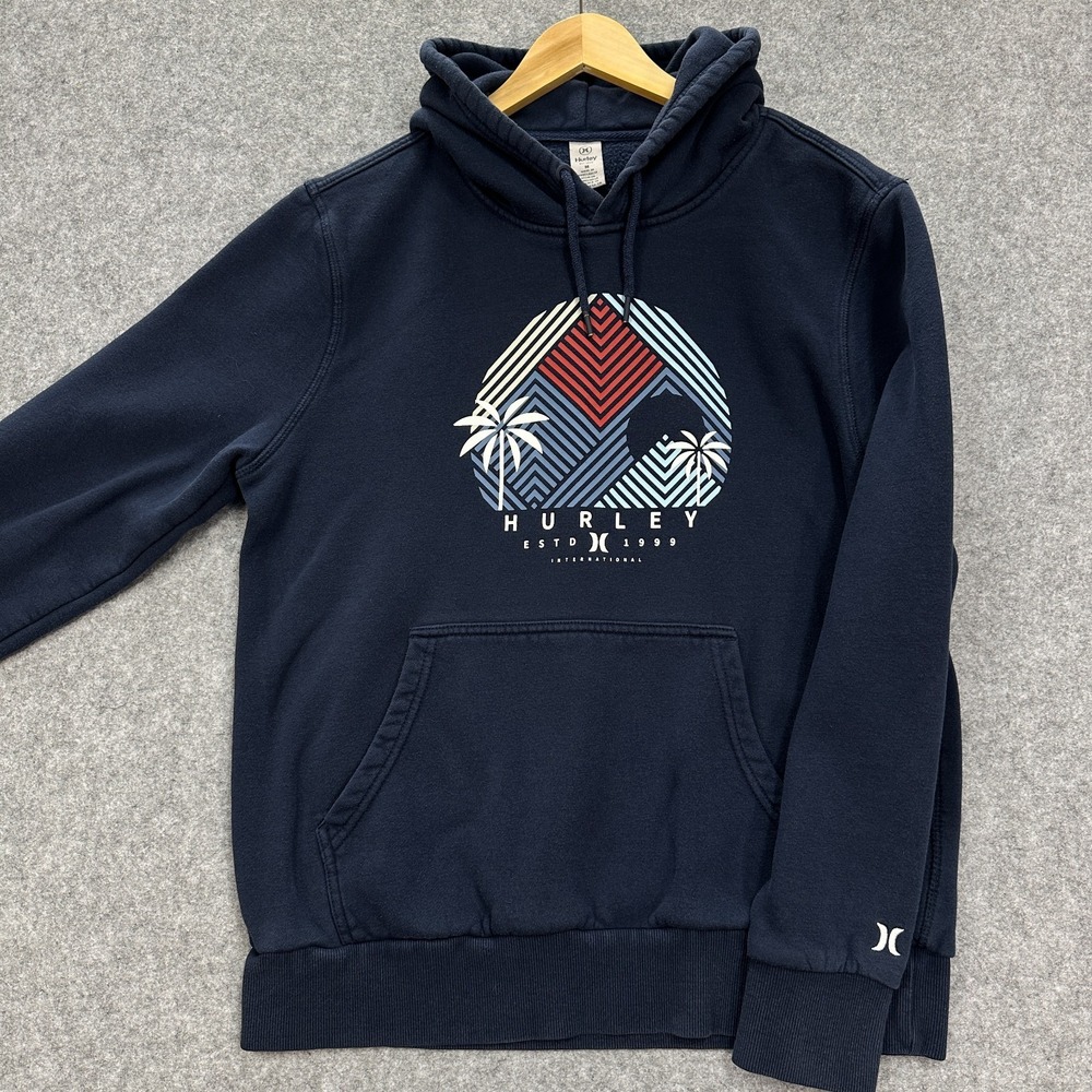 Hurley Hoodie Pullover Sweatshirt Adult Size M Navy Blue Palm‎ Trees Mountain